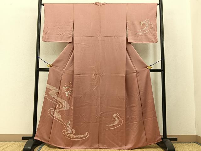 平和屋着物■訪問着 絞り 刺繍 扇面花文 正絹 逸品 BAAW9817hj