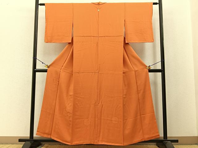 平和屋着物■無地絵羽訪問着 亀甲花蝶地紋 人参色 正絹 逸品 BAAW9819hj