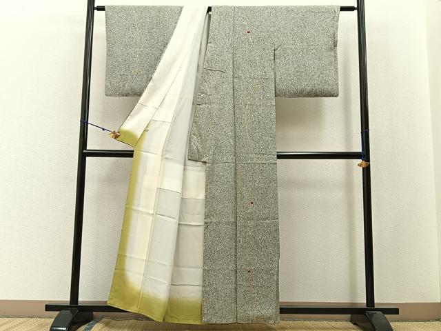平和屋着物■訪問着 刺繍 紐文 たたき染め 黒地 金彩 正絹 逸品 BAAW9821hj