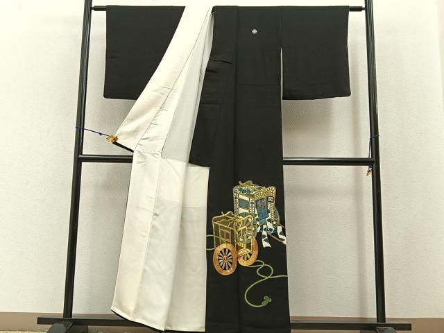 平和屋着物■豪華黒留袖 駒刺繍 御所車文 金彩 正絹 逸品 BAAW9822hj