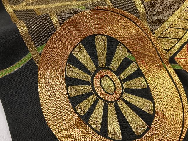 平和屋着物■豪華黒留袖 駒刺繍 御所車文 金彩 正絹 逸品 BAAW9822hj