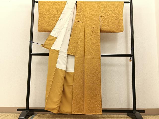 平和屋着物■上質な色無地 草花地紋 黄朽葉色 正絹 逸品 BAAW9831hj