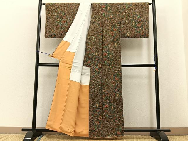 平和屋着物■上質な小紋 更紗花鳥文 正絹 逸品 BAAW9833hj