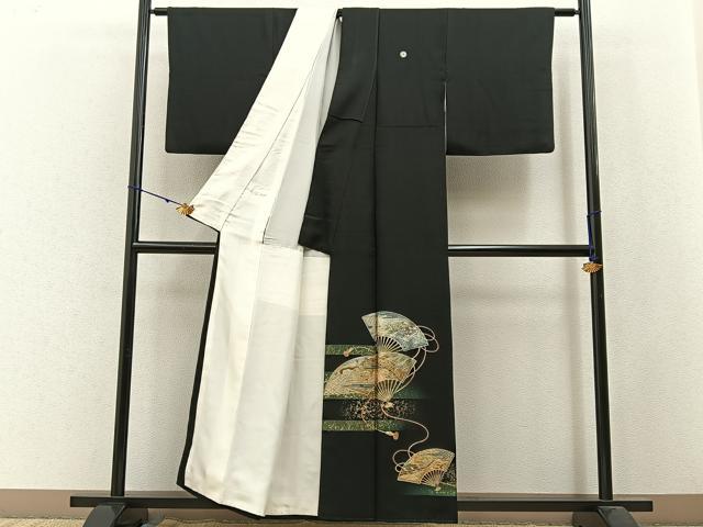 平和屋着物■豪華黒留袖 扇面渡橋花文 金銀彩 正絹 逸品 BAAW9838hj