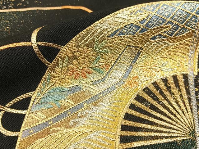 平和屋着物■豪華黒留袖 扇面渡橋花文 金銀彩 正絹 逸品 BAAW9838hj