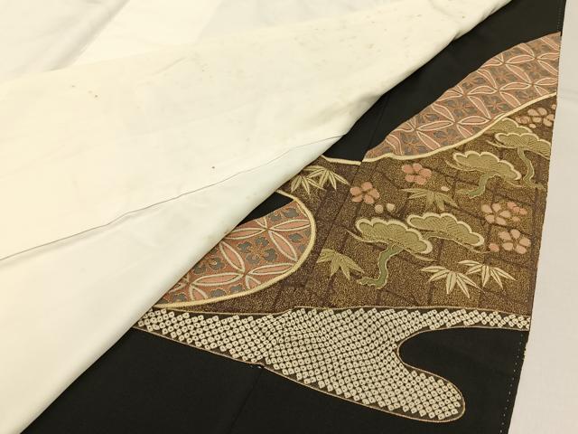 平和屋着物■豪華黒留袖 駒刺繍 松竹梅 宝尽くし 金彩 正絹 逸品 BAAW9846hj