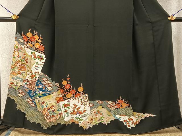 平和屋着物■豪華黒留袖 駒刺繍 色紙重ね御所解文 金彩 正絹 逸品 BAAW9849hj