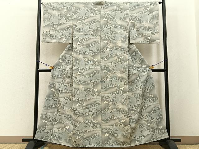 平和屋着物■上質な紬 花蝶文 正絹 逸品 BAAW9857hj
