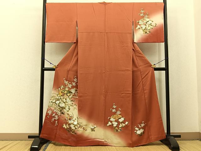 平和屋着物■訪問着 地紙草花文 暈し染め 金銀彩 正絹 逸品 BAAW9861hj