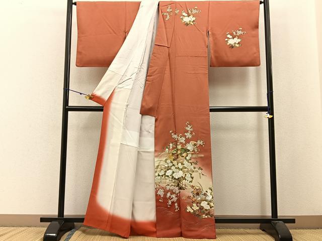 平和屋着物■訪問着 地紙草花文 暈し染め 金銀彩 正絹 逸品 BAAW9861hj