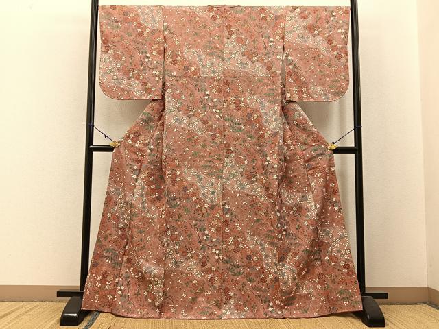 平和屋着物■上質な小紋 ふくれ織 鹿の子舞桜文 金彩 正絹 逸品 BAAW9862hj