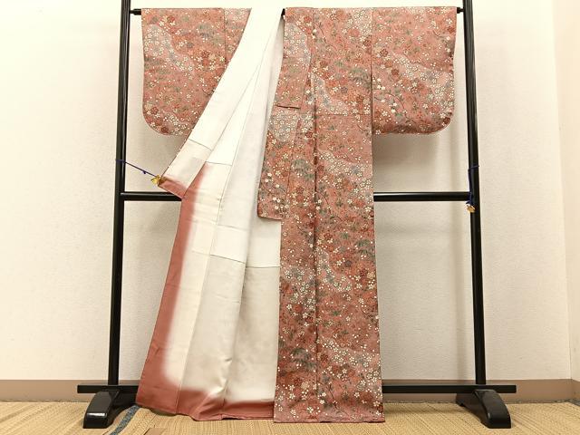 平和屋着物■上質な小紋 ふくれ織 鹿の子舞桜文 金彩 正絹 逸品 BAAW9862hj