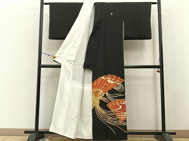 平和屋着物■豪華黒留袖 駒刺繍 束ね熨斗檜扇文 金彩 正絹 逸品 BAAW9881hj