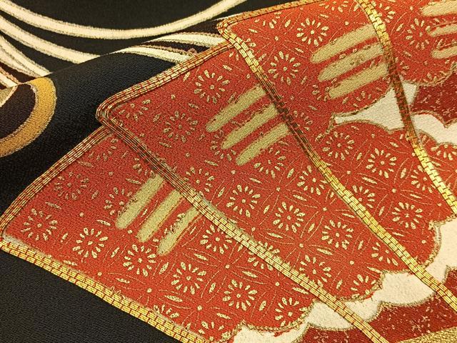 平和屋着物■豪華黒留袖 駒刺繍 束ね熨斗檜扇文 金彩 正絹 逸品 BAAW9881hj