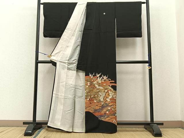 平和屋着物■豪華黒留袖 飛鶴浜松文 金彩 正絹 逸品 BAAW9890hj