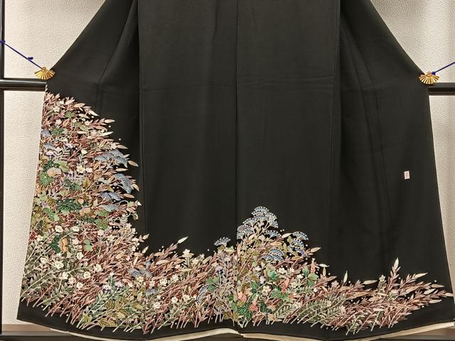 平和屋着物■豪華黒留袖 友禅 作家物 草花文 正絹 逸品 BAAW9909hj
