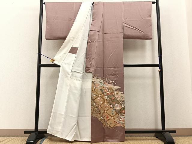 平和屋着物■豪華色留袖 檜扇花鳥文 金彩 正絹 逸品 BAAW9914hj