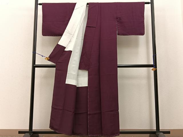 平和屋着物■上質な色無地 草葉地紋 紫鳶色 正絹 逸品 未使用 BAAW9921hj