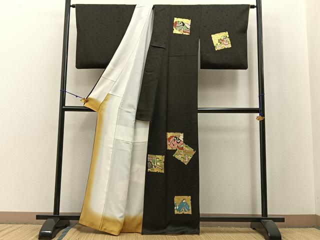 平和屋着物■訪問着 平安人物文 黒地 金彩 正絹 逸品 BAAW9927hj