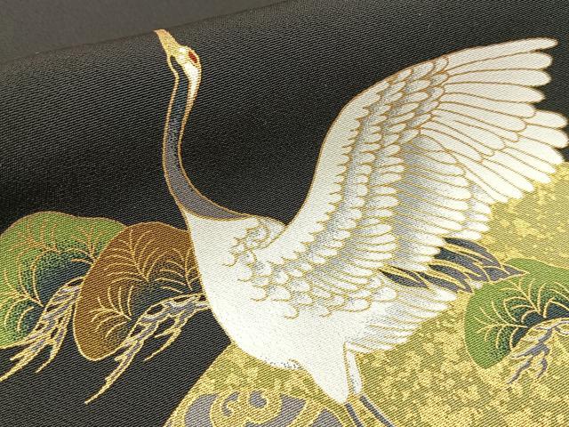 平和屋着物■豪華黒留袖 群鶴地紙花文 金彩 正絹 逸品 BAAW9937hj