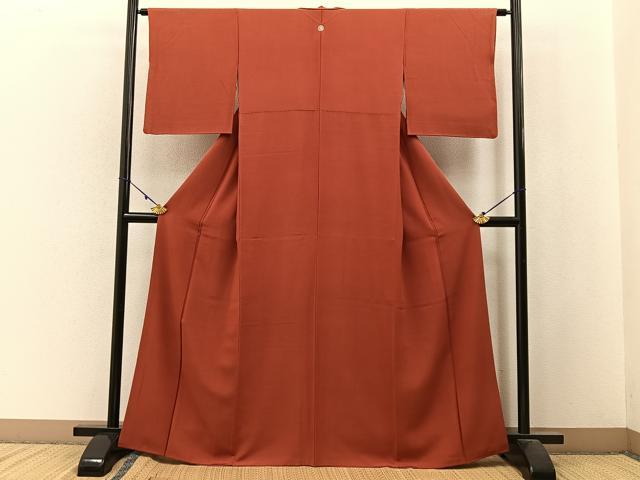 平和屋着物■上質な色無地 赤丹色 正絹 逸品 BAAW9938hj