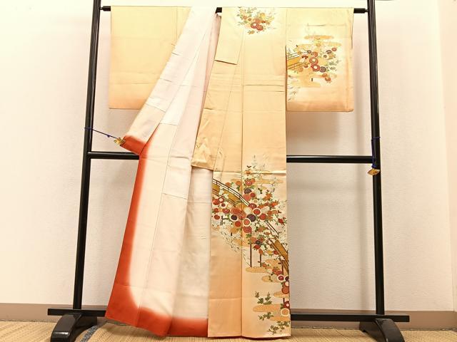 平和屋着物■訪問着 駒刺繍 渡橋菊花文 暈し染め 金彩 正絹 逸品 BAAW9941hj