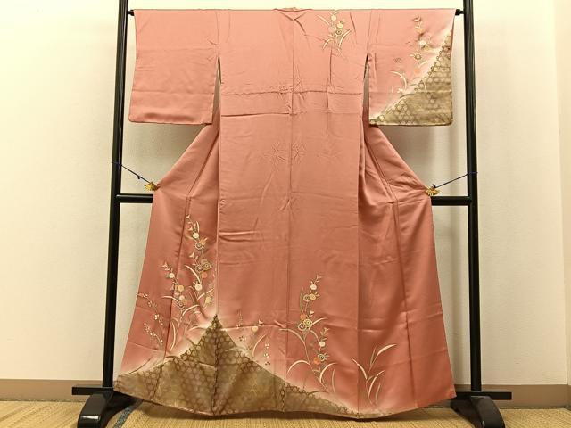 平和屋着物■訪問着 駒刺繍 籠目菊文 暈し染め 金彩 正絹 逸品 BAAW9946hj