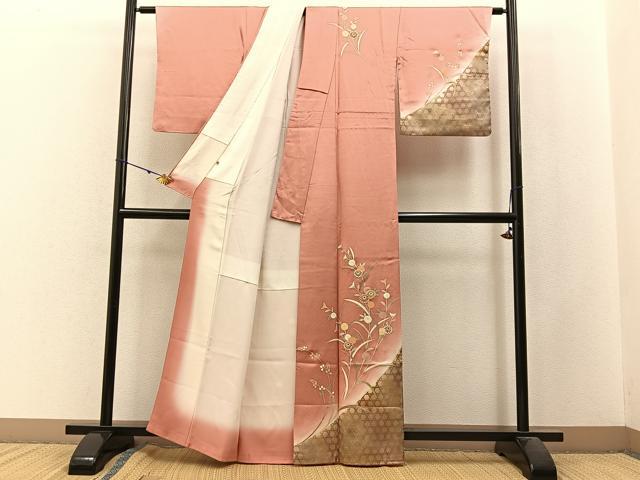 平和屋着物■訪問着 駒刺繍 籠目菊文 暈し染め 金彩 正絹 逸品 BAAW9946hj