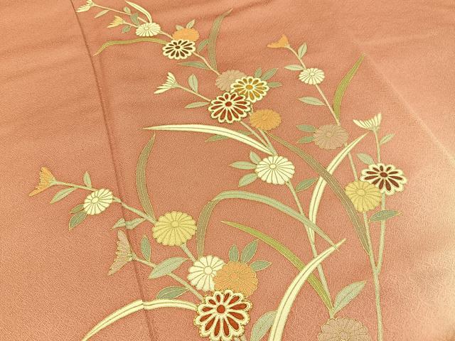 平和屋着物■訪問着 駒刺繍 籠目菊文 暈し染め 金彩 正絹 逸品 BAAW9946hj