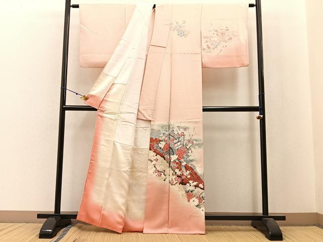 平和屋着物■訪問着 御所車草花文 暈し染め 銀彩 正絹 逸品 BAAW9947hj