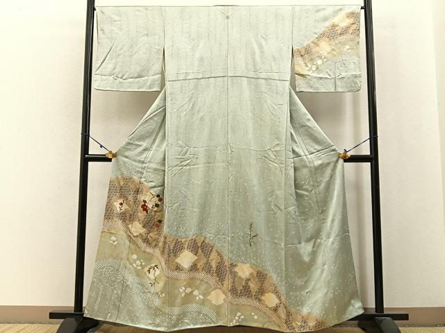 平和屋着物■訪問着 絞り 刺繍 道長草花文 金彩 正絹 逸品 BAAW9956hj