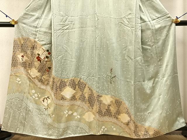 平和屋着物■訪問着 絞り 刺繍 道長草花文 金彩 正絹 逸品 BAAW9956hj