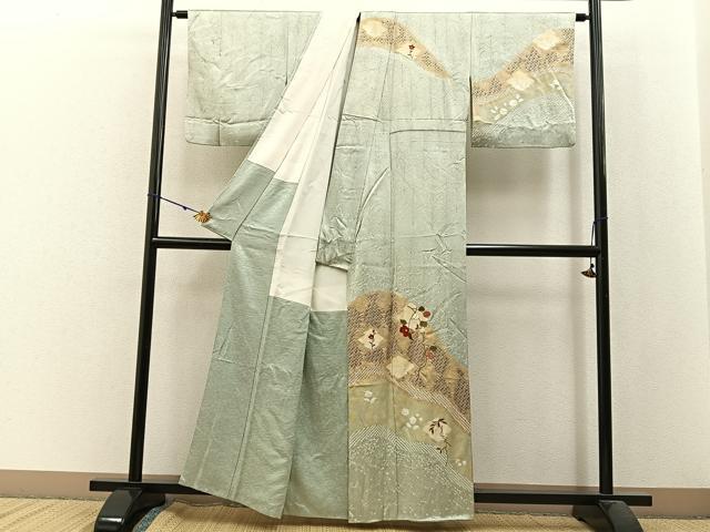 平和屋着物■訪問着 絞り 刺繍 道長草花文 金彩 正絹 逸品 BAAW9956hj