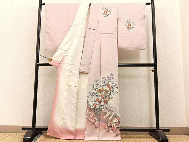 平和屋着物■訪問着 飛鶴地紙花文 暈し染め 金彩 正絹 逸品 BAAW9957hj