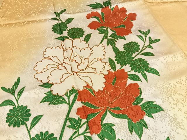 平和屋着物■訪問着 駒刺繍 牡丹菊文 暈し染め 金彩 正絹 逸品 BAAW9963hj