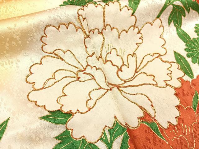 平和屋着物■訪問着 駒刺繍 牡丹菊文 暈し染め 金彩 正絹 逸品 BAAW9963hj