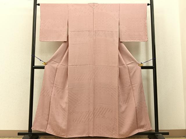 平和屋着物■上質な色無地 吉祥花地紋 赤香色 正絹 逸品 未使用 BAAW9969hj