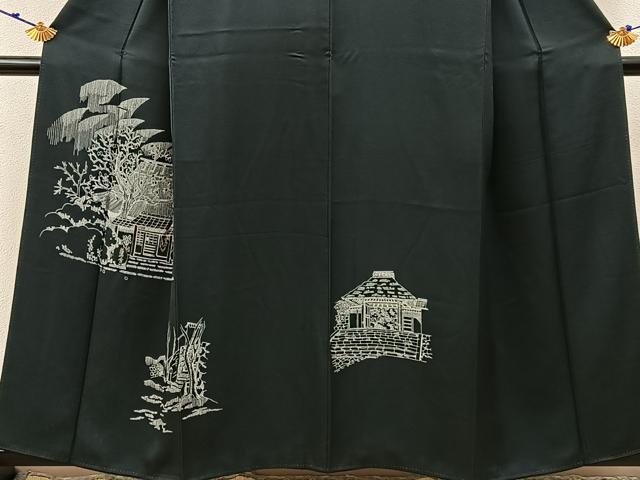 平和屋着物■訪問着 金糸刺繍 風景文 黒地 正絹 逸品 BAAW9974hj