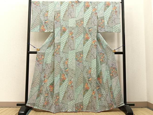 平和屋着物■上質な小紋 鹿の子切嵌花文 金彩 鬼しぼ縮緬 正絹 逸品 BAAW9983hj