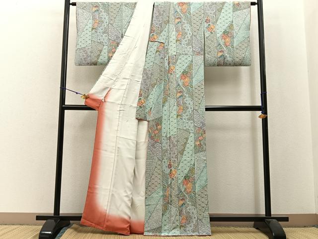 平和屋着物■上質な小紋 鹿の子切嵌花文 金彩 鬼しぼ縮緬 正絹 逸品 BAAW9983hj