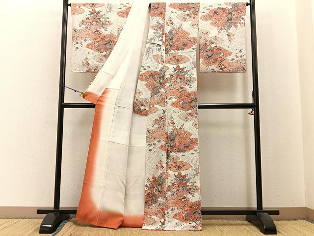 平和屋着物■上質な小紋 御所車花文 金彩 正絹 逸品 BAAW9993hj