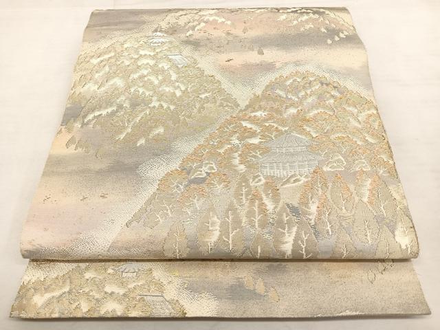 平和屋着物◎西陣 服部織物謹製 六通柄袋帯 こはく錦 風景文 金銀糸 正絹 逸品 BAAX0002qw