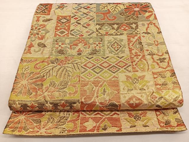 平和屋着物◎佐賀錦 六通柄袋帯 ふくれ織 吉祥文 金糸 正絹 逸品 BAAX0012qw