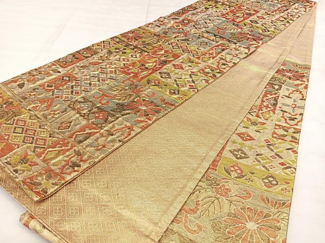 平和屋着物◎佐賀錦 六通柄袋帯 ふくれ織 吉祥文 金糸 正絹 逸品 BAAX0012qw