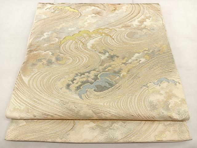 平和屋着物◎西陣 六通柄袋帯 唐織 立波文 金銀糸 正絹 逸品 BAAX0017qw
