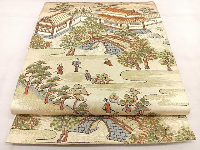 平和屋着物◎六通柄袋帯 唐織 人物文 金糸 正絹 逸品 BAAX0037qw