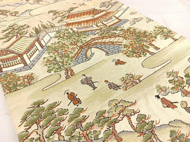 平和屋着物◎六通柄袋帯 唐織 人物文 金糸 正絹 逸品 BAAX0037qw