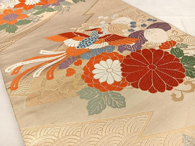 平和屋着物◎六通柄袋帯 唐織 花鳥文 金銀糸 正絹 逸品 BAAX0047qw