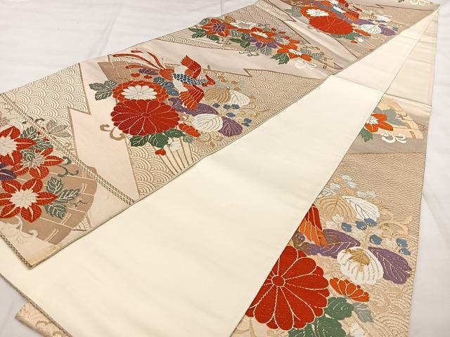 平和屋着物◎六通柄袋帯 唐織 花鳥文 金銀糸 正絹 逸品 BAAX0047qw