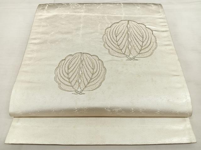 平和屋着物◎太鼓柄袋帯 総刺繍 舞葉文 銀糸 正絹 逸品 BAAX0051qw